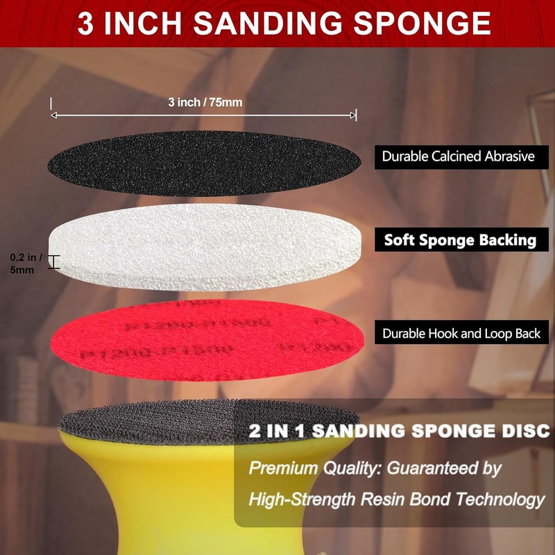 Shineboc 20Pcs 3 Inch Hook and Loop Sanding Sponge Disc with Buffer Backing 180 Grit Wet or Dry Sanding Sheets Reusable Hand Sander Sandpaper - Curved Surface Sanding Pads for Automotive Wood Metal - Image 2